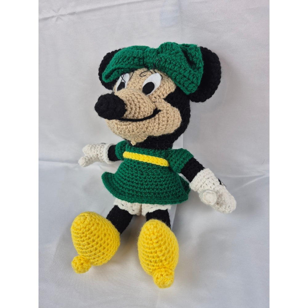 Handmade Crochet Minnie Mouse Plush Doll Green Dress Amigurumi Disney 15 Inch